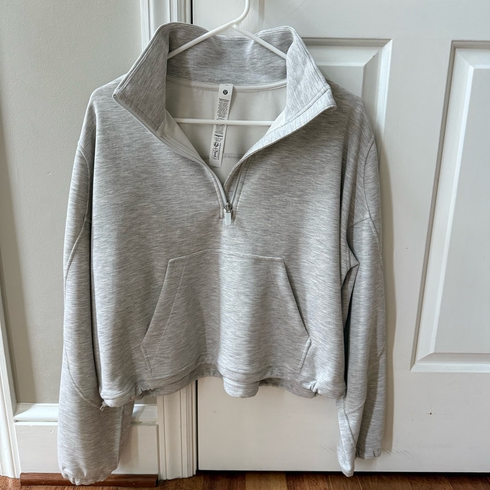 Lululemon Brushed Softstreme Half Zip in Heathered Core Ultra Light Gray,Size 12